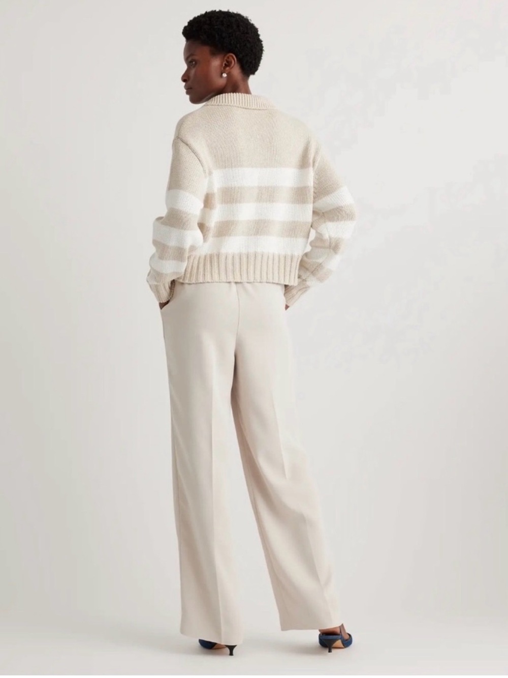 QUINCE Stretch Crepe Classic Trouser Pants Textured Sand Size 10 - Picture 2 of 6